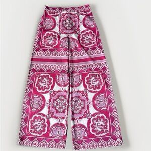 Cupcakes And Cashmere Pants Womens Size M Pink Paisley Pull On Wide Leg  Boho